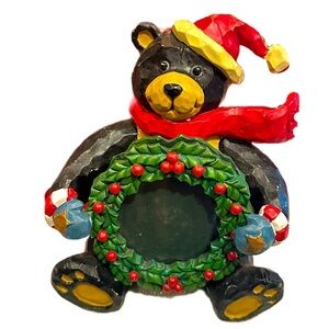 Santa Black Bear Christmas‎ Wreath Holiday Picture Frame